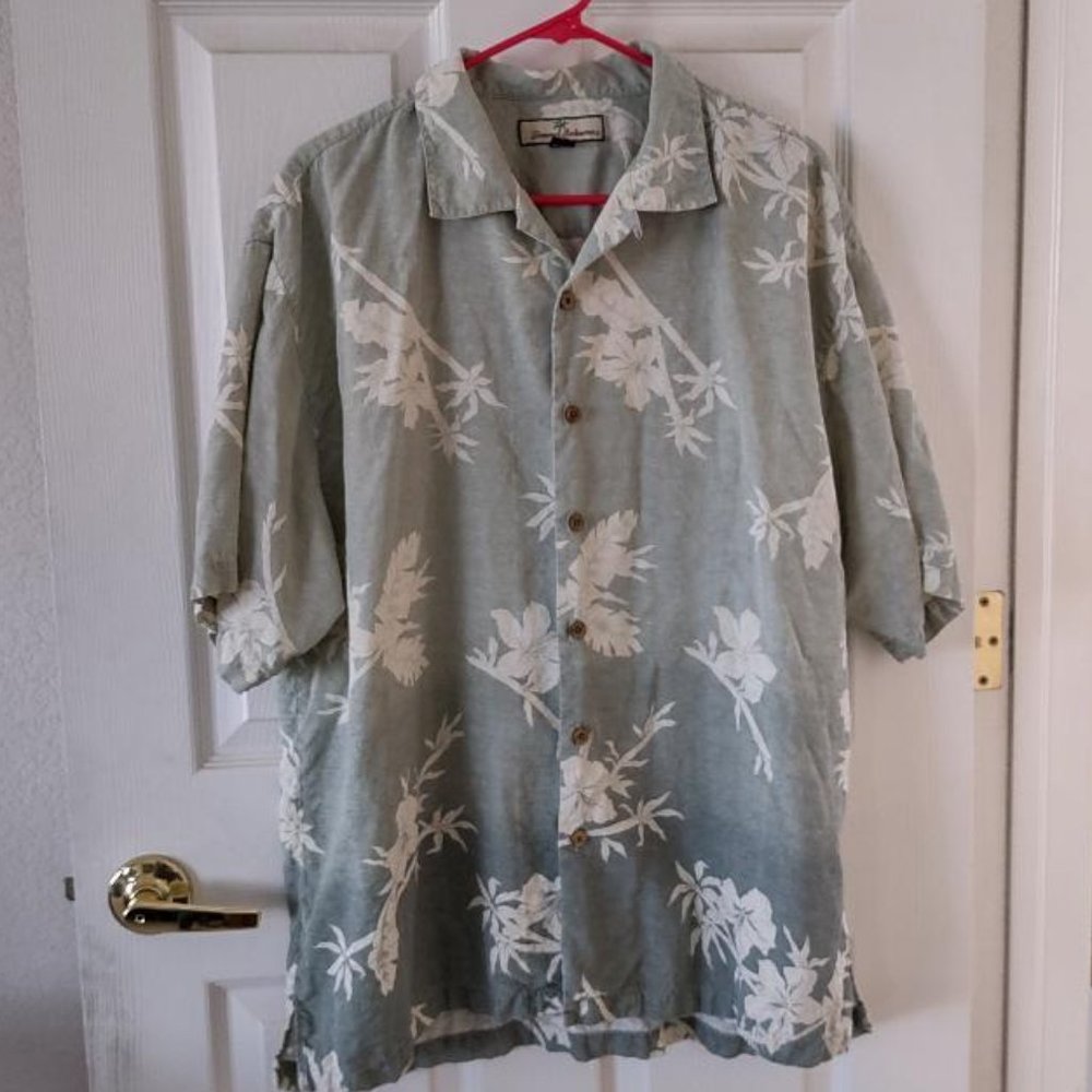 Mens Tommy Bahama Green Hibiscus Silk Short Sleeve Hawaiian Shirt XL